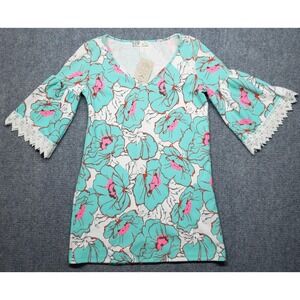 Miin Dress Womens Small Floral Lace Bell Sleeve Boho Stretch Lightweight New